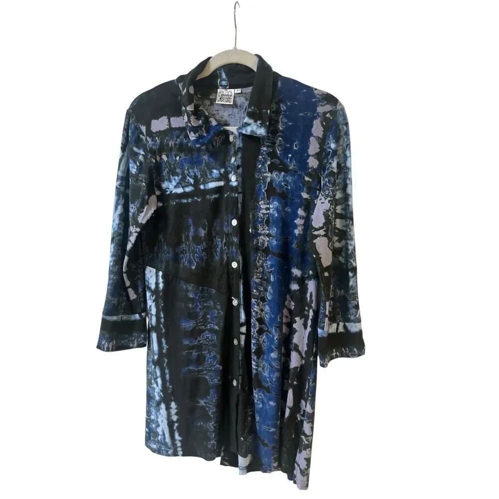 Parsley & Sage button down knit top tye dye blues sz Small